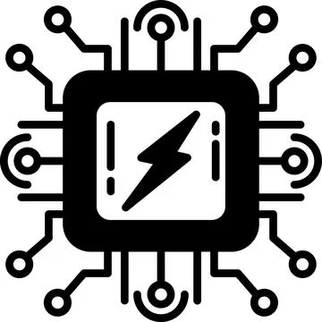 A black and white computer chip with a lightning bolt on it Stock Illustration