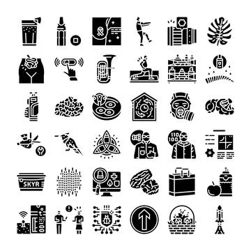 Black and white computer icons collection set Stock Illustration
