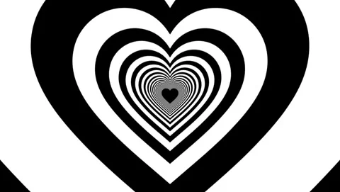 Black and white concentric heart tunnel animation 動画素材 345641743