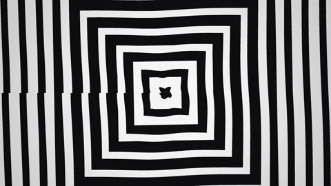Black and white concentric patterns create a dynamic Stock Footage 339489348