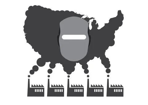 Black and white concept illustration shows a robot head surrounded by smoke.. Stock Illustration