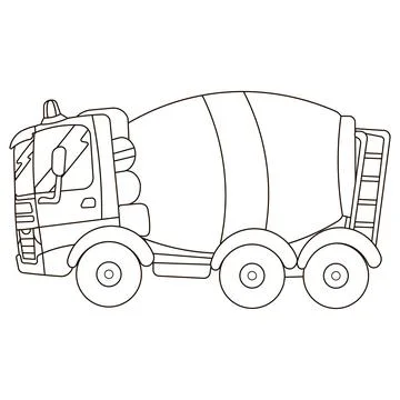 Black and white concerete mixer car truck for kids view from side Stock Illustration