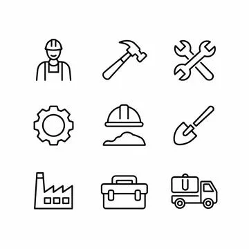Black and white of construction and industrial tools and equipment hammer Stock Illustration