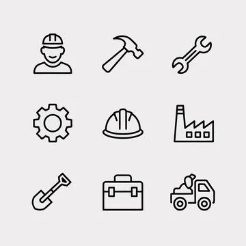 Black and white of construction tools and industrial equipment hammer wrenc.. 스톡 일러스트
