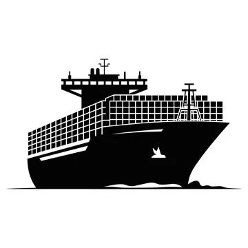 Black and white container ship with bird silhouette Stock Illustration