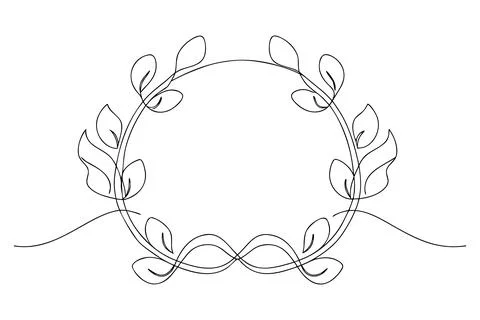 Black and white continuous line drawing of a laurel wreath Stock Illustration