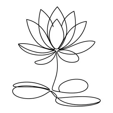 Black and white continuous line drawing of a lotus flower Stock Illustration