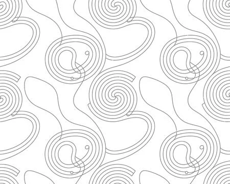 Black and white continuous monoline swirl pattern with floral motifs Stock Illustration