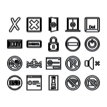 Black and white control security prohibition icons set Stock Illustration