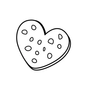 Black and white cookie in form of heart. Cookie coloring book. Vector Stock Illustration