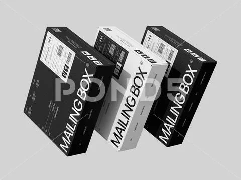 Black and White Corrugated Mailing Box Packaging Mockup Set PSD Template