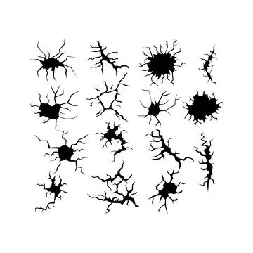 Black and White Cracked Surface Illustrations Set. Vector icon. Stock Illustration