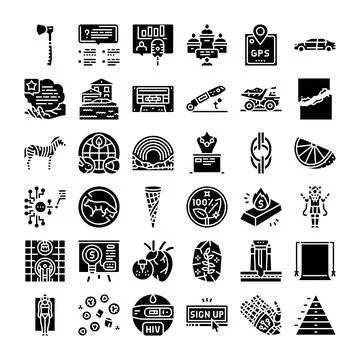 Black and white creative art glyphs collection Stock Illustration