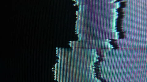Black and white CRT pixel glitch with minimal analog signal distortion, macro Stock Footage 341699709