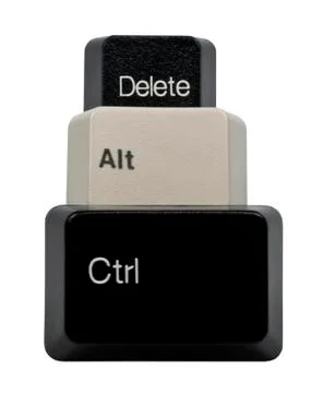 Black and White Ctrl, Alt, Del keyboard keys isolated on white Foto stock