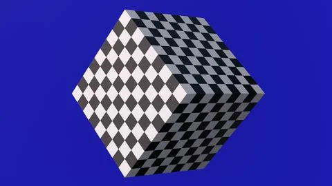 Black and white cube. Blue background. Abstract illustration, 3d render. Stock Illustration