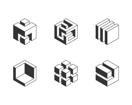 Black and white Cube logo, geometric vector design. Set of box logotype compa Stockillustratie