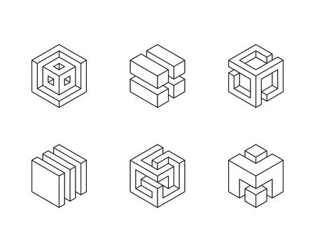 Black and white Cube logo, geometric vector design. Set of box logotype compa 스톡 일러스트