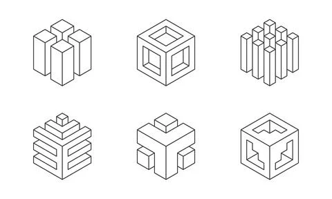 Black and white Cube logo, geometric vector design. Set of box logotype compa Illustrazione stock