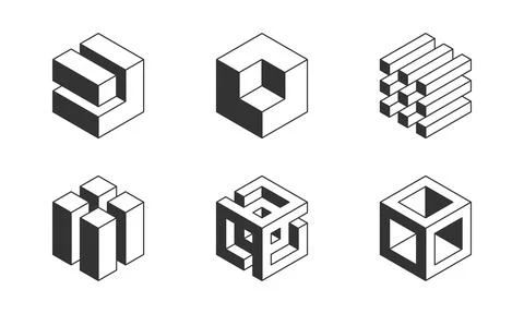 Black and white Cube logo, geometric vector design. Set of box logotype compa イラスト素材