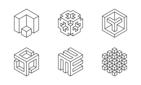 Black and white Cube logo, geometric vector design. Set of box logotype compa 스톡 일러스트