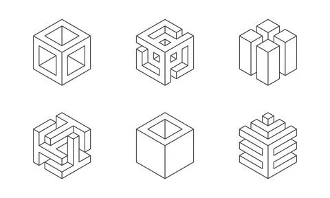 Black and white Cube logo, geometric vector design. Set of box logotype compa Stock Illustration