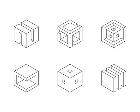 Black and white Cube logo, geometric vector design. Set of box logotype compa イラスト素材
