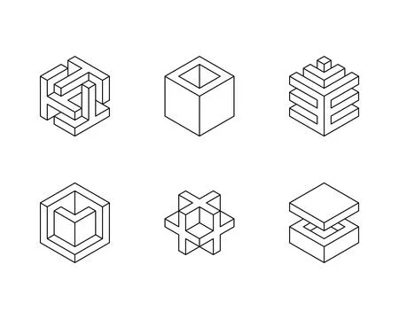 Black and white Cube logo, geometric vector design. Set of box logotype compa イラスト素材