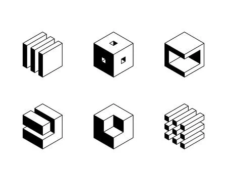 Black and white Cube logo, geometric vector design. Set of box logotype compa Stock Illustration