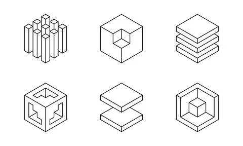 Black and white Cube logo, geometric vector design. Set of box logotype compa 스톡 일러스트