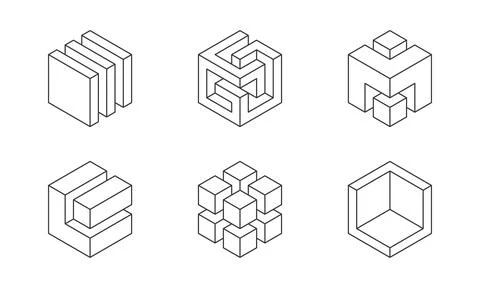 Black and white Cube logo, geometric vector design. Set of box logotype compa Illustrazione stock
