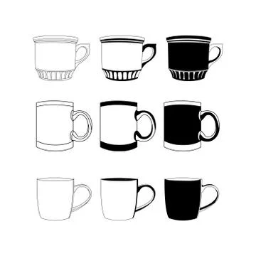 Black and white cup set. Vector icon. Stock Illustration