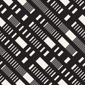 Black and White Dashed Lines Pattern. Modern Abstract Vector Seamless Background Stock Illustration