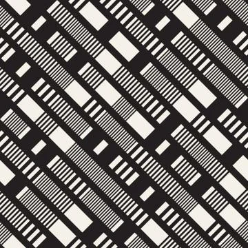 Black and White Dashed Lines Pattern. Modern Abstract Vector Seamless Background Stock Illustration
