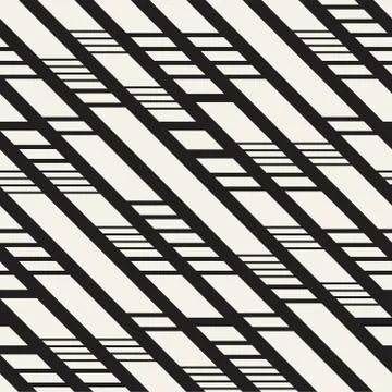 Black and White Dashed Lines Pattern. Modern Abstract Vector Seamless Background Stock Illustration
