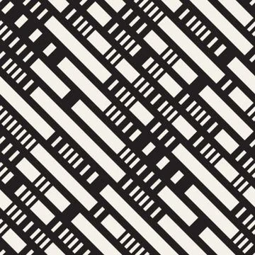 Black and White Dashed Lines Pattern. Modern Abstract Vector Seamless Background Illustrazione stock