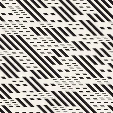 Black and White Dashed Lines Pattern. Modern Abstract Vector Seamless Backg.. Stock Illustration