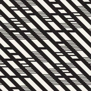 Black and White Dashed Lines Pattern. Modern Abstract Vector Seamless Backg.. Stock Illustration