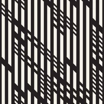 Black and White Dashed Lines Pattern. Modern Abstract Vector Seamless Backg.. イラスト素材