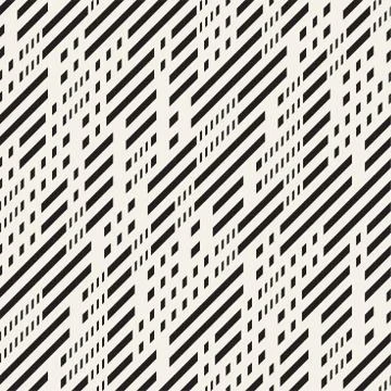 Black and White Dashed Lines Pattern. Modern Abstract Vector Seamless Backg.. Stock Illustration