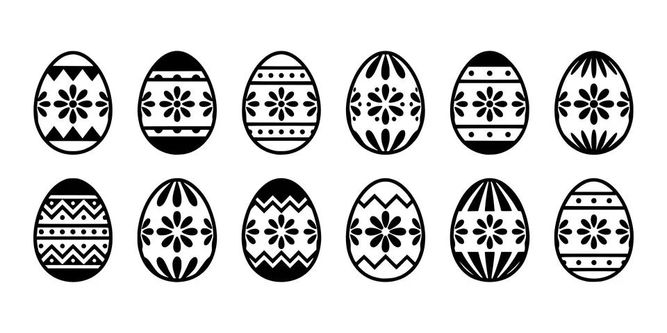 Black and White Decorative Easter Egg Pattern Set for Easter Campaign Celeb.. Stock Illustration