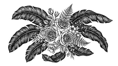 Black and white decorative leaf illustration 库存插图
