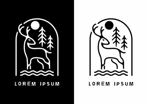 Black and white of deer in half oval shape badge Stock Illustration