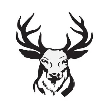 Black and White Deer Head Silhouette Majestic Antlers Graphic Design Elemen.. Stock Illustration