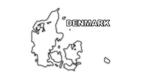Black And White Denmark Map Outline Minimalist Monochrome Illustration Stock Illustration