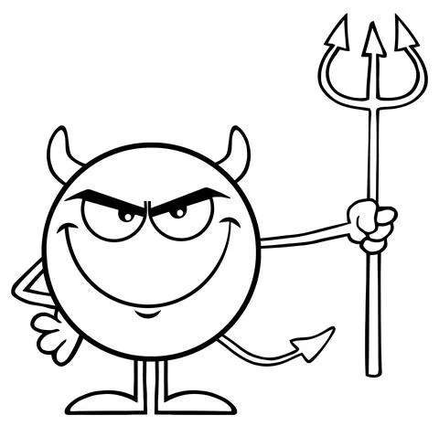 Black And White Devil Cartoon Emoji Character Holding A Pitchfork Stock Illustration