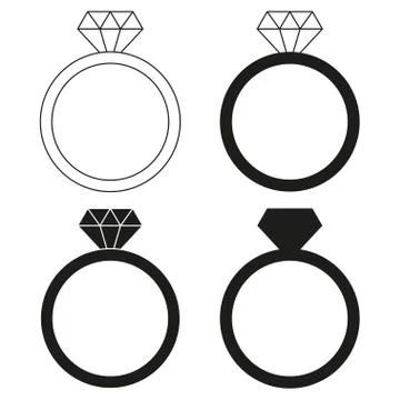 Black and white diamond ring silhouette set Stock Illustration