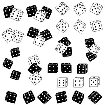 Black and white Dice set, vector illustration isolated on White background Stock Illustration