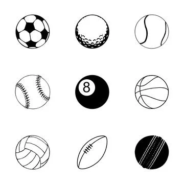 Black and white different balls vector icons set Stock Illustration