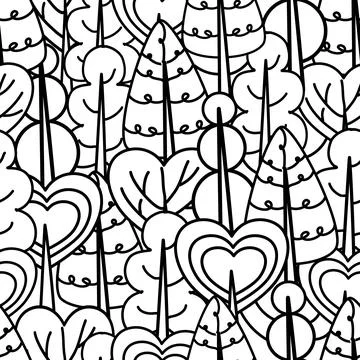 Black and white different shaped tree pattern. Vector illustration Stock Illustration